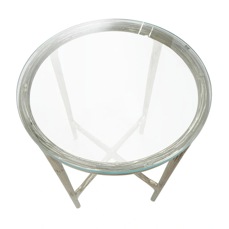 Table d'appoint en aluminium texturé avec plateau en verre - Or ou argent - Roche River Decor