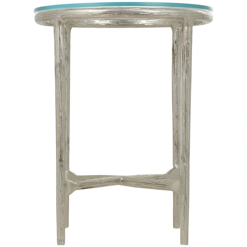 Table d'appoint en aluminium texturé avec plateau en verre - Or ou argent - Roche River Decor