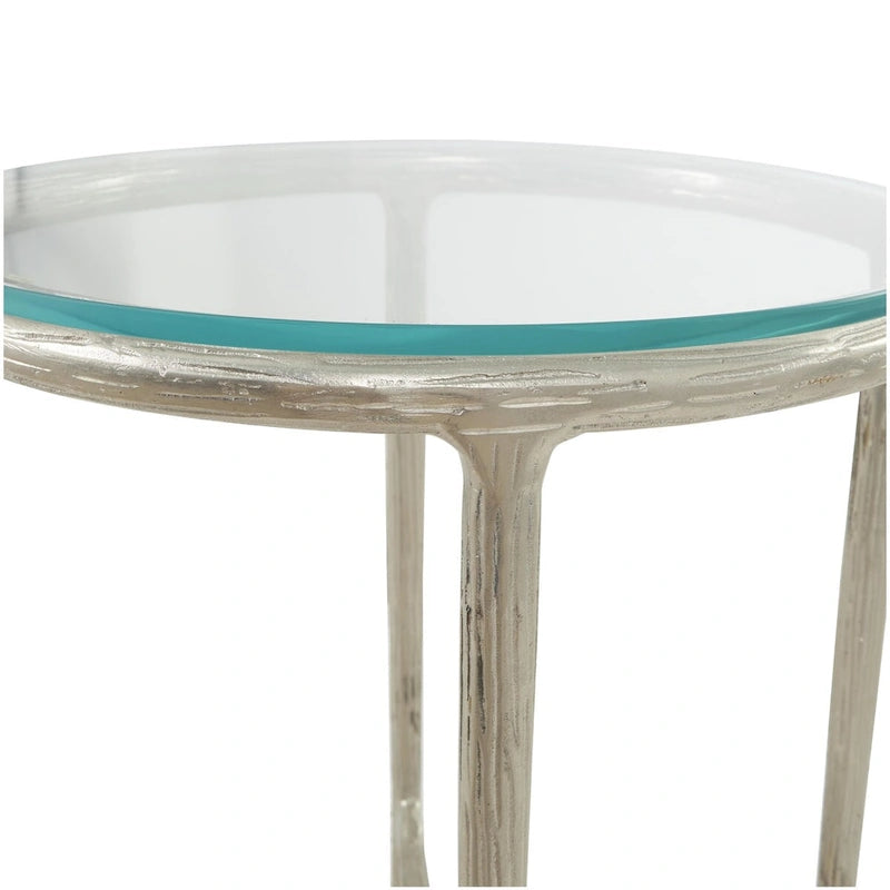 Table d'appoint en aluminium texturé avec plateau en verre - Or ou argent - Roche River Decor