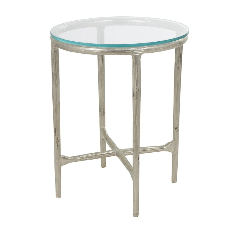 Table d'appoint en aluminium texturé avec plateau en verre - Or ou argent - Roche River Decor