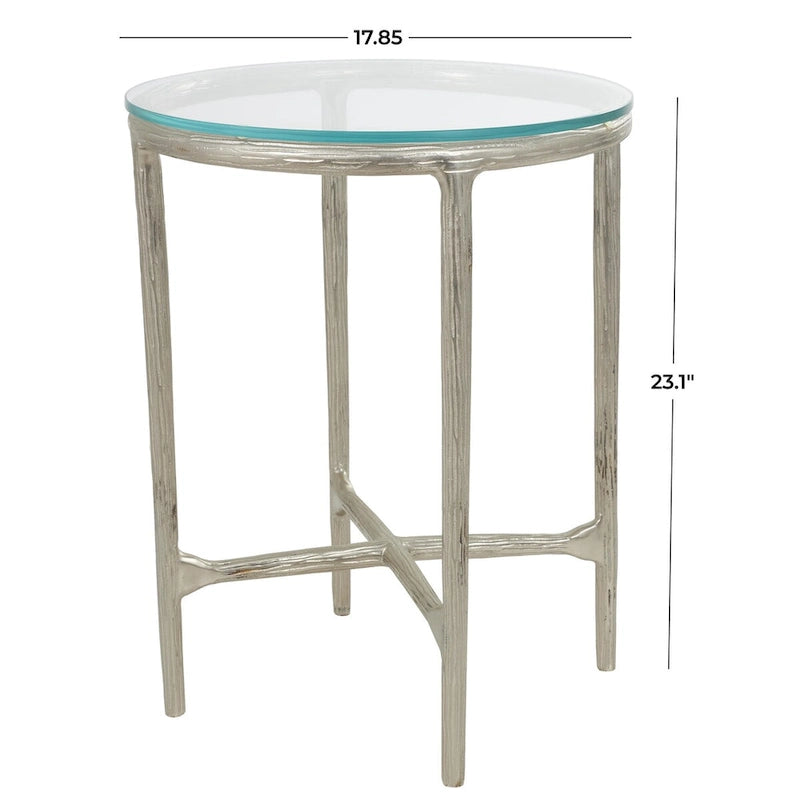 Table d'appoint en aluminium texturé avec plateau en verre - Or ou argent - Roche River Decor