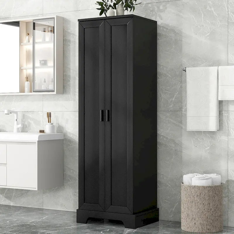 Armoire de rangement à deux portes pour salle de bain ou bureau, étagère réglable, panneau MDF, noir