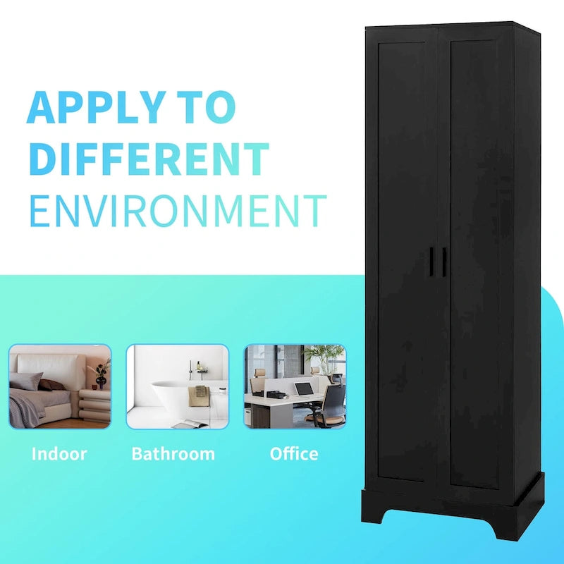 Armoire de rangement à deux portes pour salle de bain ou bureau, étagère réglable, panneau MDF, noir