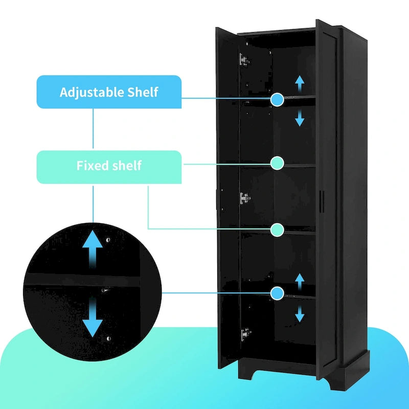 Armoire de rangement à deux portes pour salle de bain ou bureau, étagère réglable, panneau MDF, noir