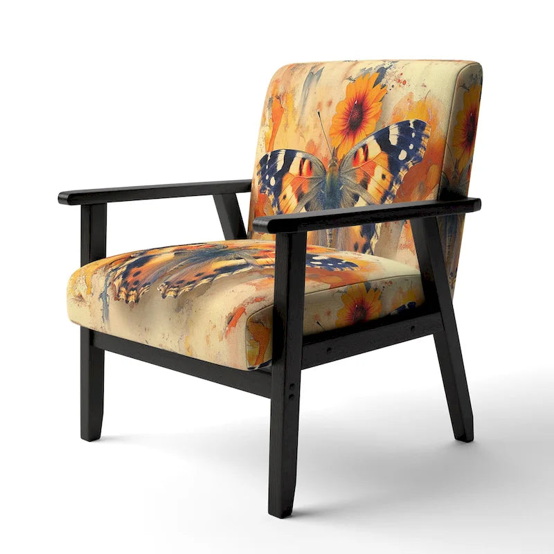 Fauteuil d'appoint rembourré à motif floral aquarelle Designart Orange Butterfly - Fauteuil traditionnel pour salon
