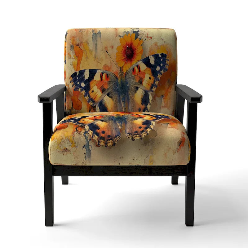 Fauteuil d'appoint rembourré à motif floral aquarelle Designart Orange Butterfly - Fauteuil traditionnel pour salon