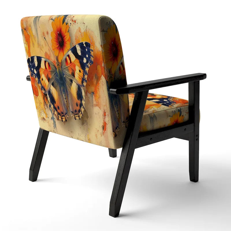 Fauteuil d'appoint rembourré à motif floral aquarelle Designart Orange Butterfly - Fauteuil traditionnel pour salon