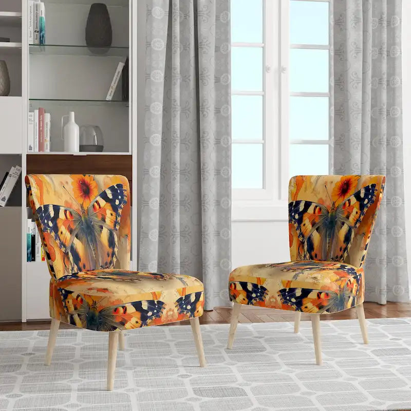 Fauteuil d'appoint rembourré à motif floral aquarelle Designart Orange Butterfly - Fauteuil traditionnel pour salon