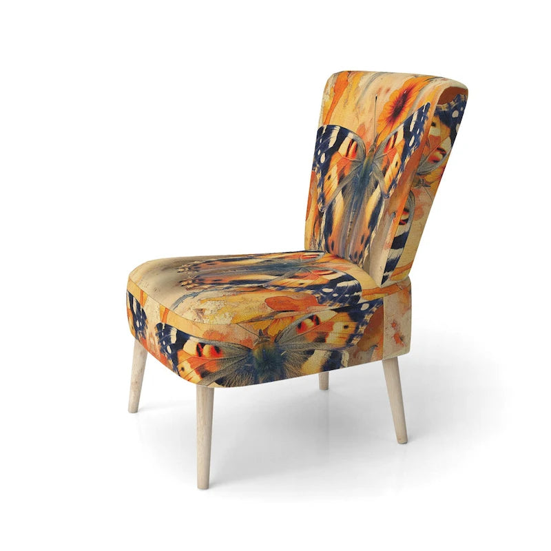 Fauteuil d'appoint rembourré à motif floral aquarelle Designart Orange Butterfly - Fauteuil traditionnel pour salon