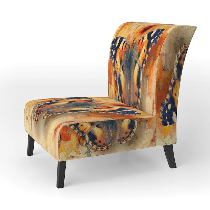 Fauteuil d'appoint rembourré à motif floral aquarelle Designart Orange Butterfly - Fauteuil traditionnel pour salon