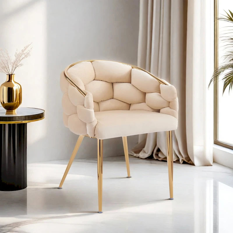 Fauteuil d'appoint de luxe fait main avec pieds dorés, fauteuil moderne en velours pour salon et chambre