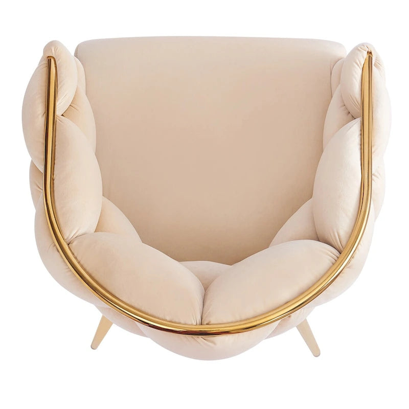 Fauteuil d'appoint de luxe fait main avec pieds dorés, fauteuil moderne en velours pour salon et chambre