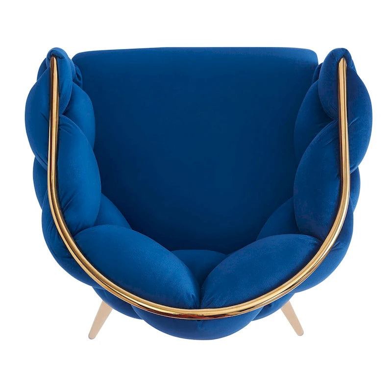 Fauteuil d'appoint de luxe fait main avec pieds dorés, fauteuil moderne en velours pour salon et chambre