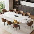 Ensemble de salle à manger 9 pièces comprenant une table rectangulaire extensible en pierre frittée (94,48 cm) et 8 chaises en similicuir.
