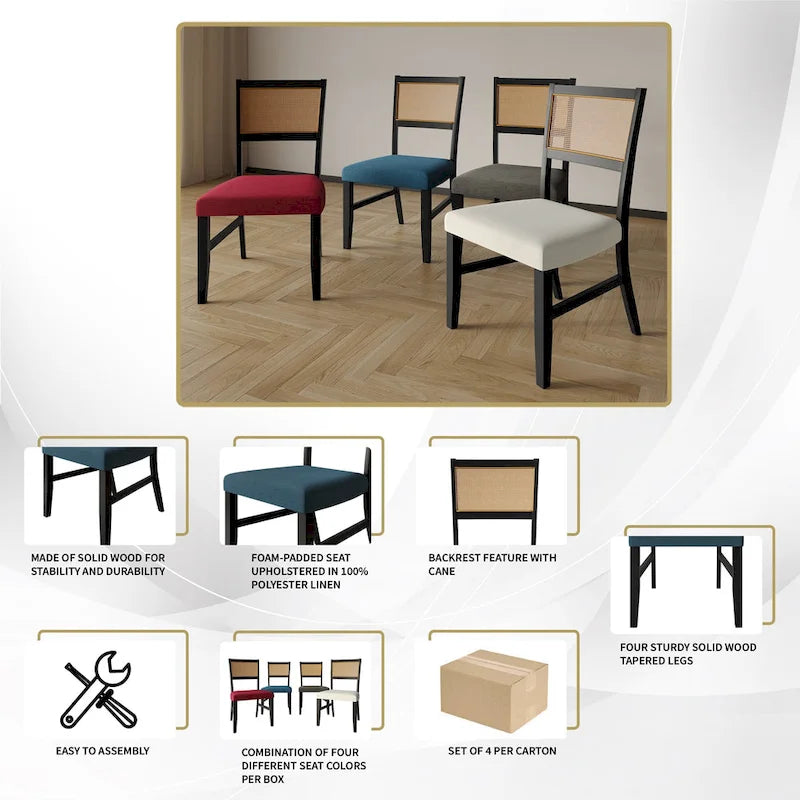 Chaise de salle à manger contemporaine 4 pièces en lin et bois CraftPorch